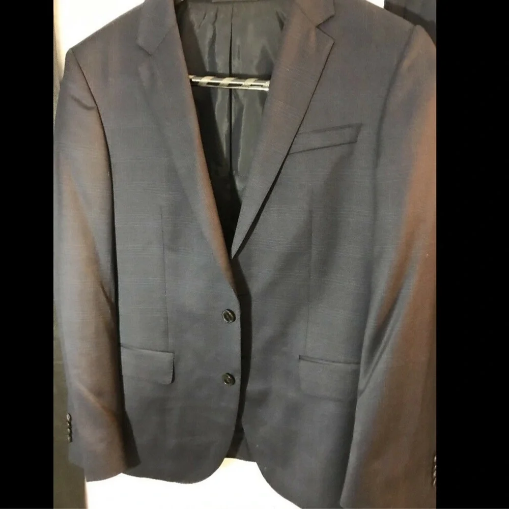 NEW‎ 2PC BOSS Hugo Boss Trim Fit Plaid Wool Suit Navy Blue [SZ 38R/40R ]